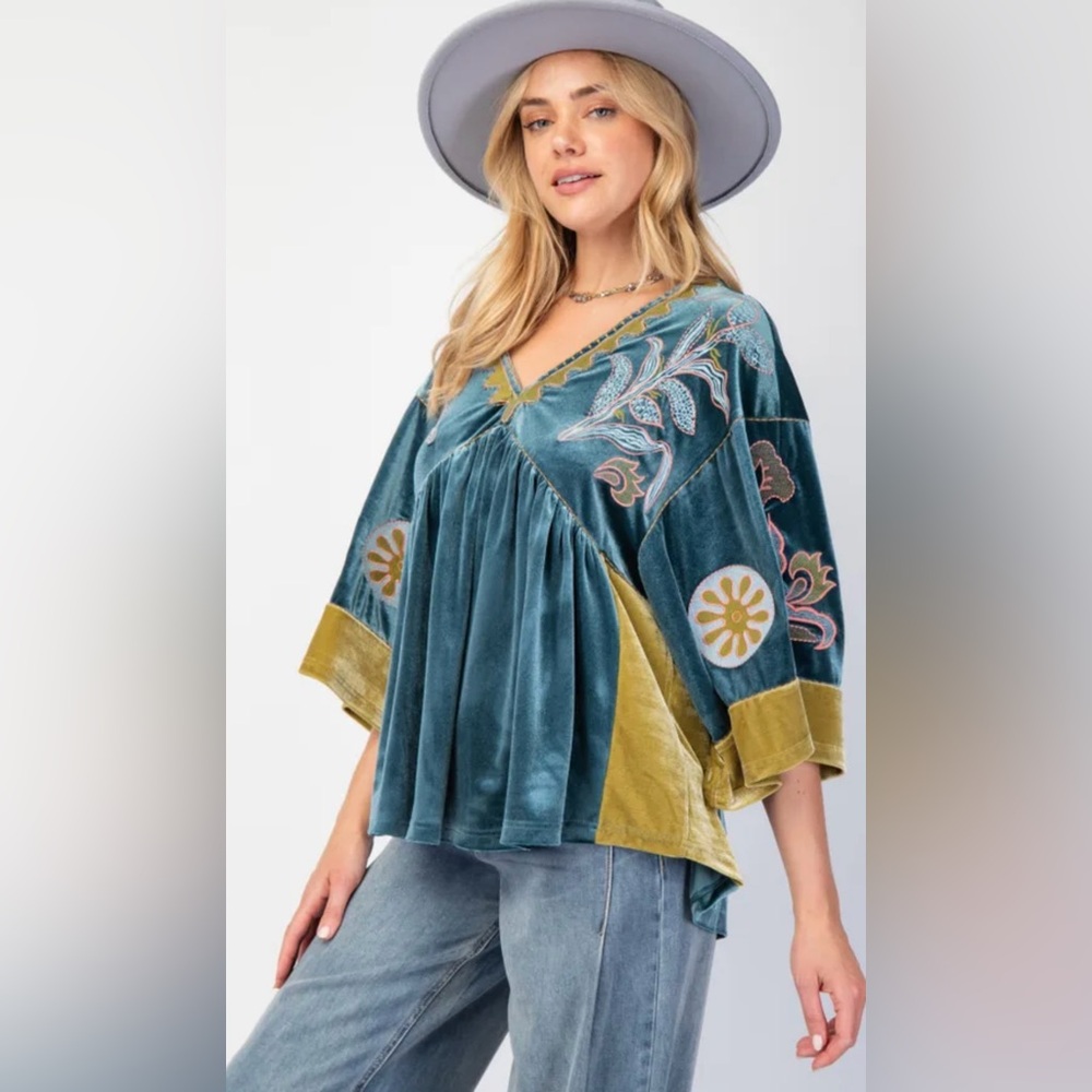 Easel Velvet and Embroidered top